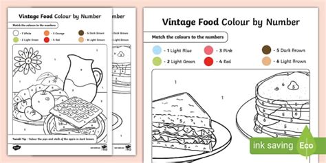 Vintage Food Colour-by-Number Worksheets | Twinkl | KS1