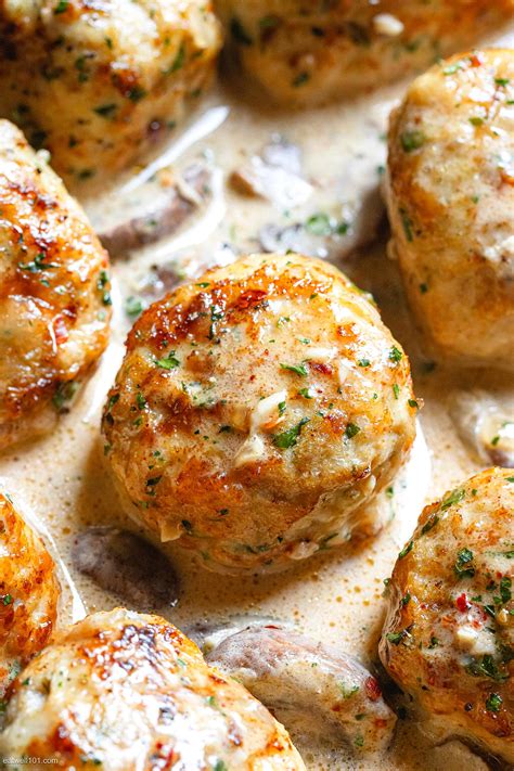 Creamy Mushroom Turkey Meatballs Recipe – How to Make Turkey Meatballs ...