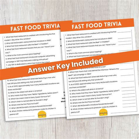 Fast Food Trivia, Trivia Game for Kids and Adults, Trivia Night, Family ...