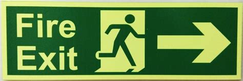 Infinite Autoglow Fire Exit Sign Board (Bright Green & Yellow, 12x4 ...