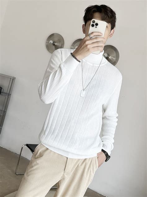 Men Turtle Neck Rib-knit Jumper | Turtle neck outfit men, Turtle neck ...