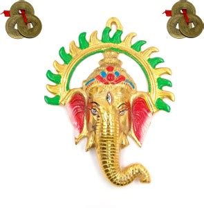 AmidebyAD AD-Ganesha-inMetal+2CoinsSET Decorative Showpiece - 22.22 cm ...