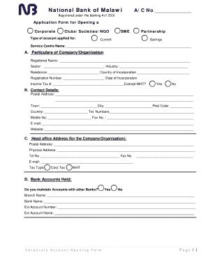 National Bank Of Malawi Online Account Opening - Fill Online, Printable ...