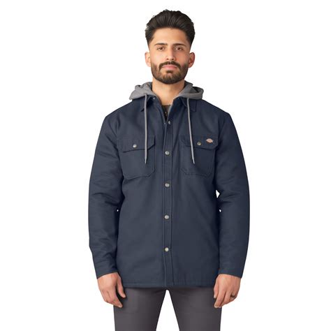 Dickies Men's Water Repellent Duck Hooded Workwear Shirt Jacket ...