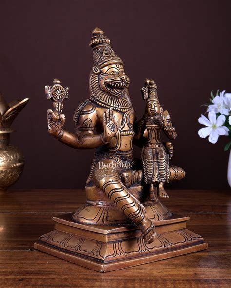 Pure Brass Lakshmi Narasimha Statue | Height: 9 inch – Budhshiv.com