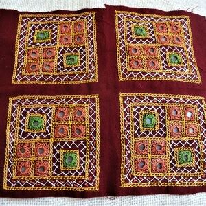 Buy Kutch Hand Embroidered Multi Colored Square Ethnic Sew on Patch ...