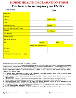 Horse Health Declaration Form 2019 - Fill and Sign Printable Template ...