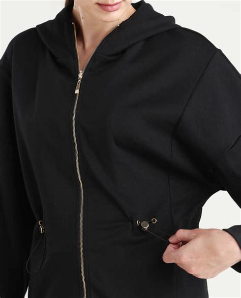 Rareism Women'S Nerlo Black Modal Blend Fabric Hooded Relaxed Fit Prin