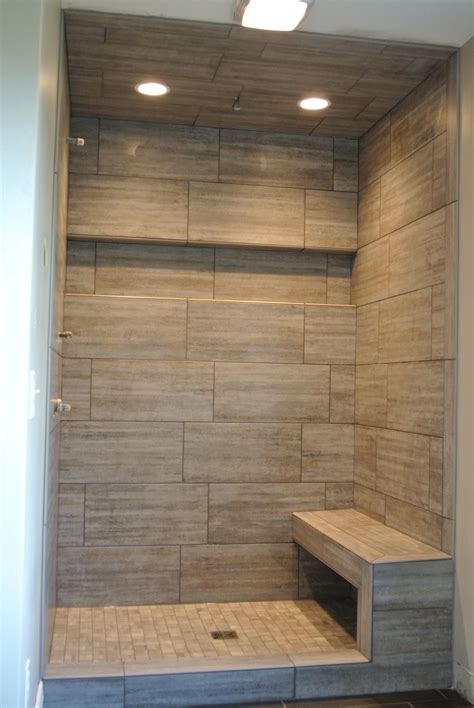 Tile Shower with Bench | Granite shower, Small shower remodel, Shower ...