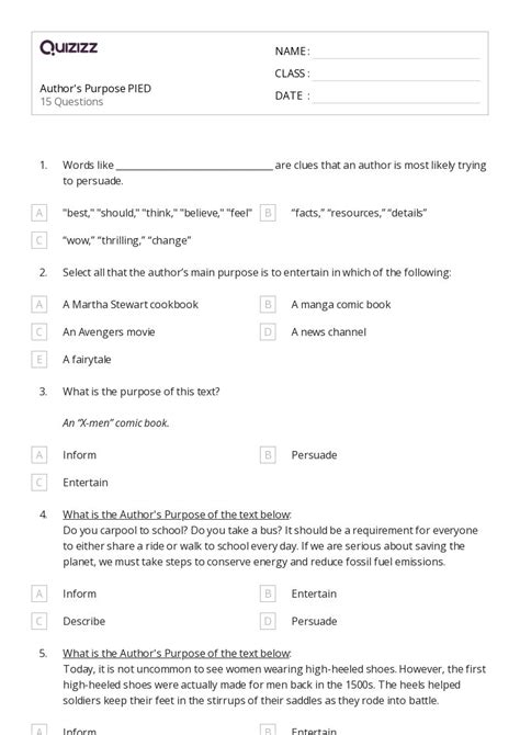 50+ Author's Purpose in Nonfiction worksheets for 6th Class on Quizizz ...