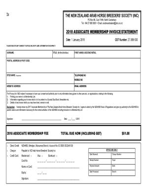 Fillable Online 2018 ASSOCIATE MEMBERSHIP INVOICE/STATEMENT Fax Email ...