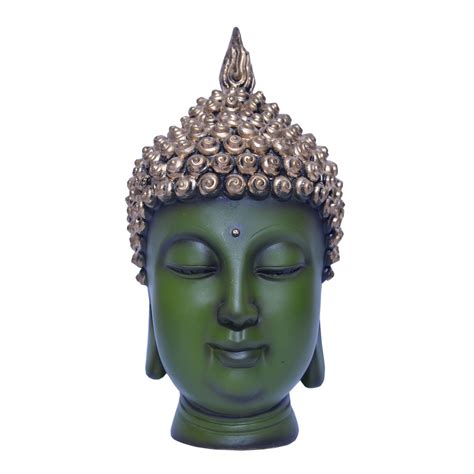 Super Shine Polyresin Antique Buddha Face Showpiece (Gold and Green ...