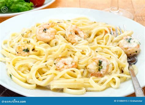 King Prawn Alfredo - Linguini Pasta Stock Image - Image of cuisine ...