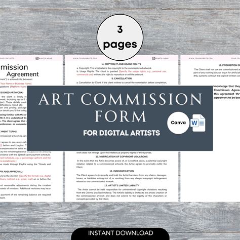 Digital Artist Commission Form Art Commission Agreement Artwork ...
