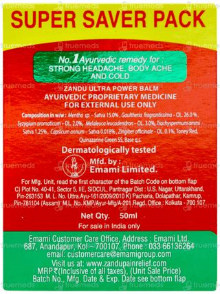 Zandu Ultra Power Balm 50 Ml - Uses, Side Effects, Dosage, Price | Truemeds