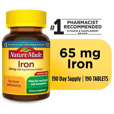 Nature Made Iron Tabs, 65 mg (325 mg Ferrous Sulfate) Dietary ...