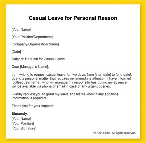 Casual Leave Application Format & 10 Samples for Office