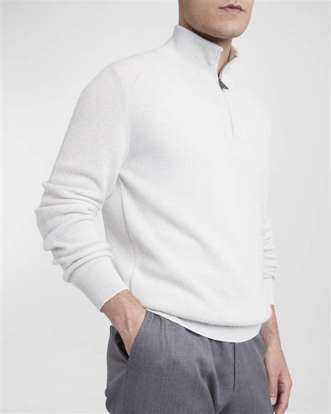Brioni Men's Cashmere-Wool Quarter-Zip Sweater | Neiman Marcus