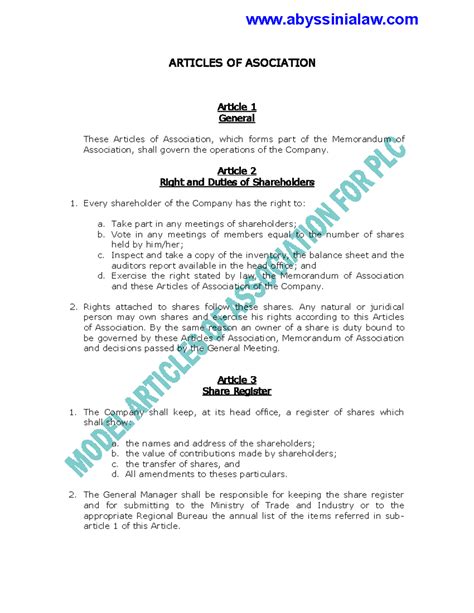 Article of Asociation Private Limited Company - ARTICLES OF ASOCIATION ...