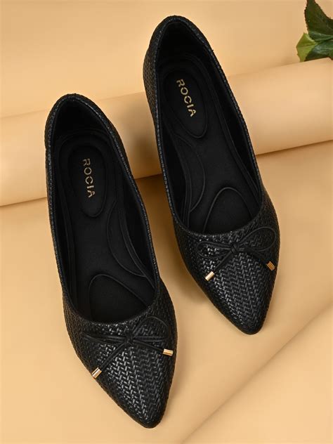 Shop Rocia By Regal Black Women Woven Pointy Ballerinas Online