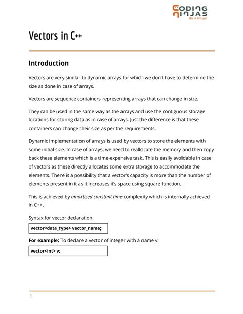 STL Containers - Vectors - Vectors in C++ Introduction Vectors are very ...