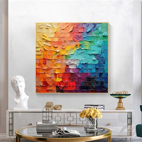 Colorful Texture Oil Painting on Canvas, Large Wall Art, Original ...