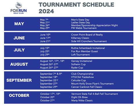 TOURNAMENT SCHEDULE | Fox Run Golf