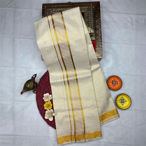 HORAD Kora Cotton Tissue Emboss Light Gold Shirt Material+Dhoti