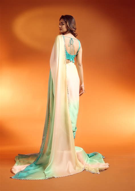 Buy Pista Green Stonework Satin Saree - Koskii