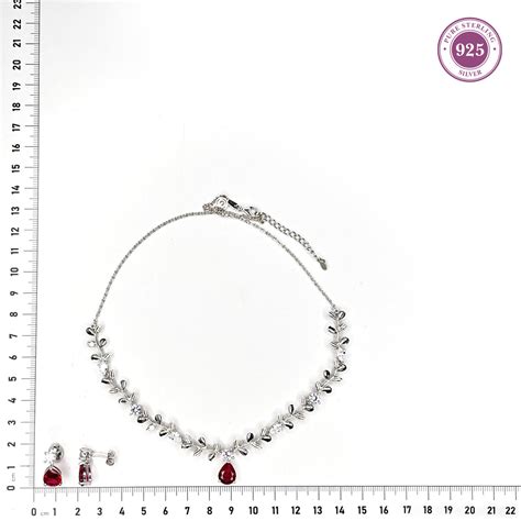 Pink Leaf Necklace Set with CZ Stones in Silver – HS925