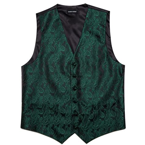 Barry. Wang Mens Green Vest Set Dark Green Paisley V-Neck Waistcoat ...