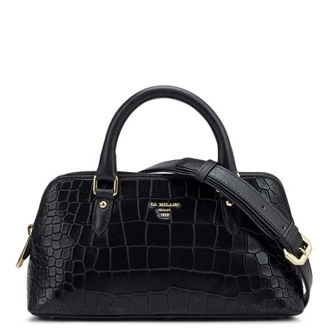 Small Croco Leather Sling - Black – Da Milano