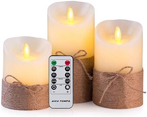 Aku Tonpa Flameless Candles Battery Operated Pillar Real Wax Flickering ...