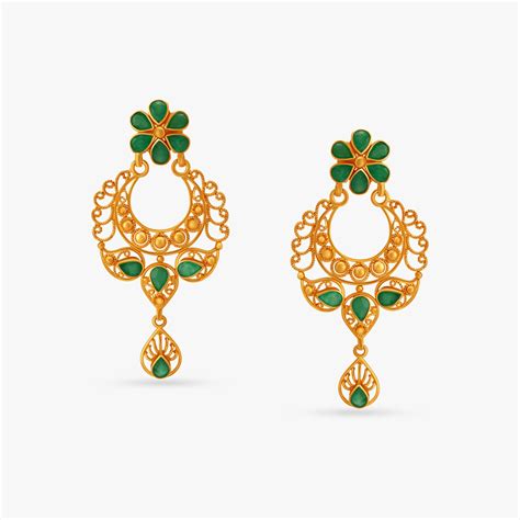 Delicate Floral Drop Earrings with Emeralds