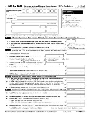 2022 Form IRS 940 - Blank Fillable Template | Fill Out, Print ...