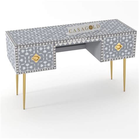 Bone Inlay Study Desk - Floral – CasaGold