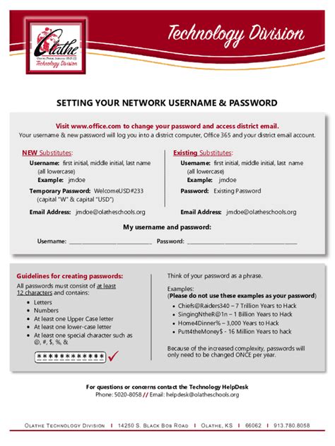 Fillable Online Setting Your Network Username & Password Fax Email ...
