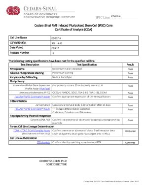 Fillable Online iPSC Certificate of Analysis Fax Email Print - pdfFiller