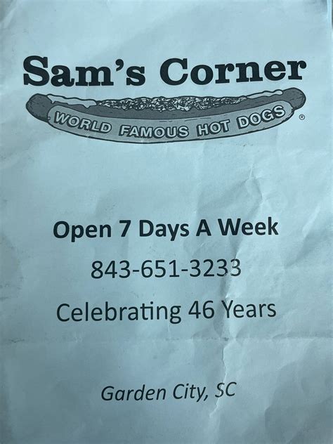 Menu at Sam's Corner restaurant, Murrells Inlet, 101 Atlantic Ave