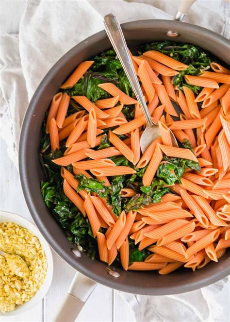 Red Lentil Pasta - With Garlicky Lemon Greens and Walnuts