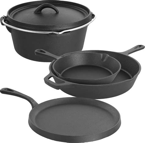 Amazon.com: Pre-Seasoned Cast Iron 5-Piece Kitchen Cookware Set, Pots ...