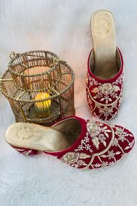 Buy Maroon Embroidered Velvet Mule Block Heels by Rajasthani Stuff ...
