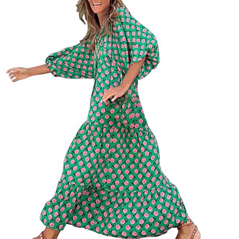 Spring Dresses For Women 2024 Geometric Printed Bubble Sleeved Dress ...