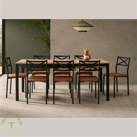 Conjunto de Cocina con Mesa y 6 Sillas, moderno y resistente.