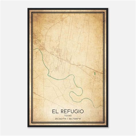 Vintage El Refugio Texas Map Poster, El Refugio TX City Road Wall Art ...