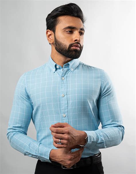 Light Blue Window Checks Shirt – Sanjay Textile Store