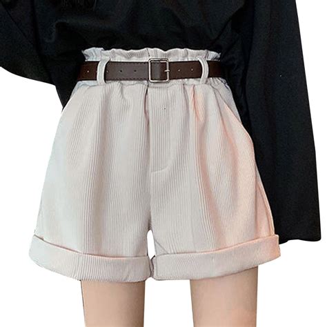 Audhol Corduroy Shorts Women Soft Pleated Super Pocket Casual Shorts ...