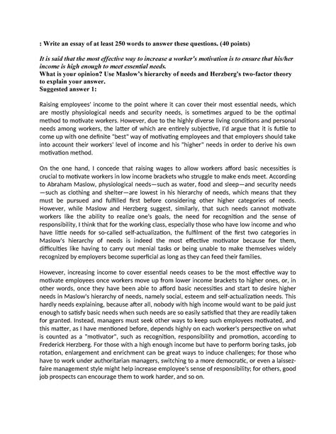 Essay Sample - ... - : Write an essay of at least 250 words to answer ...