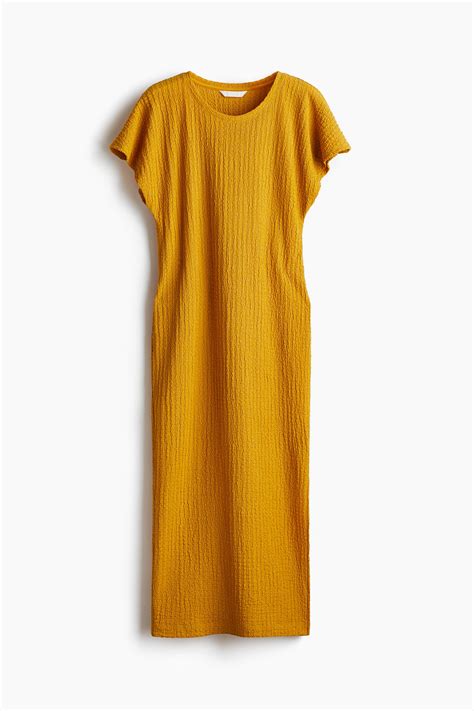 Women's Mustard yellow Textured jersey dress | H&M IN