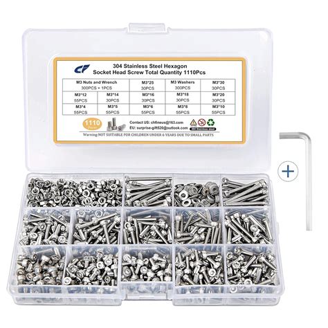 M3 Stainless Steel Hex Socket Head Cap Screws and Nuts Flat Washers ...